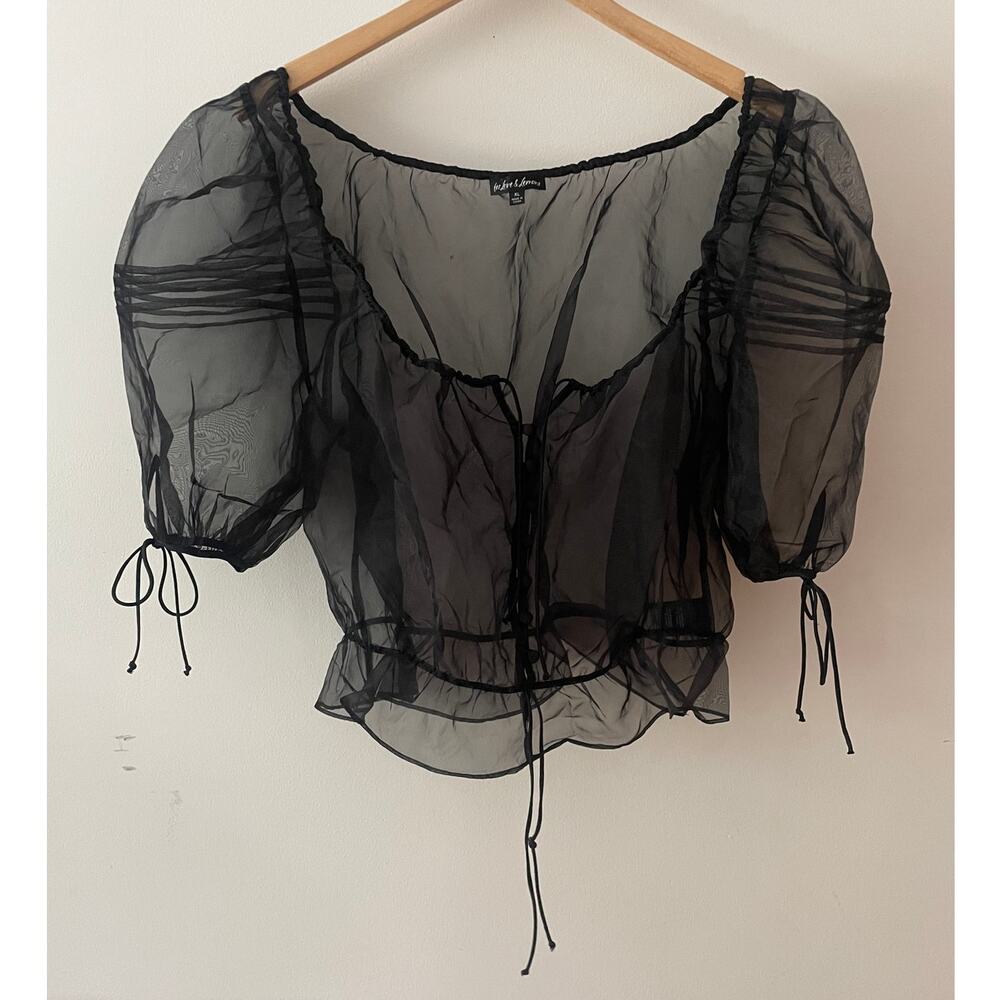 For Love & Lemons Eloide Sheer Organza Peasant Whimsigoth Black Top Size XL